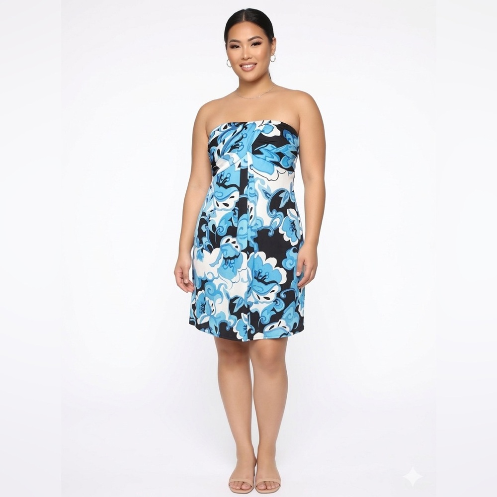 Cache 4 Strapless Fully Lined 100% Silk Dress Blu… - image 1